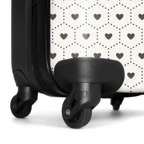 Crèmekleurige achtergrond met bruine hartjes NBS - Handbagage koffer - Volwassenen Unisex middel -wiel