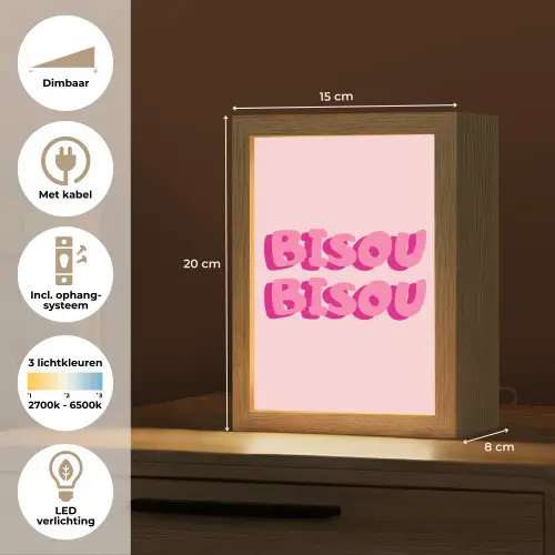 Bisou - Roze - Dikke letters Light Box met kabel (Tafellamp) klein -USP_NL