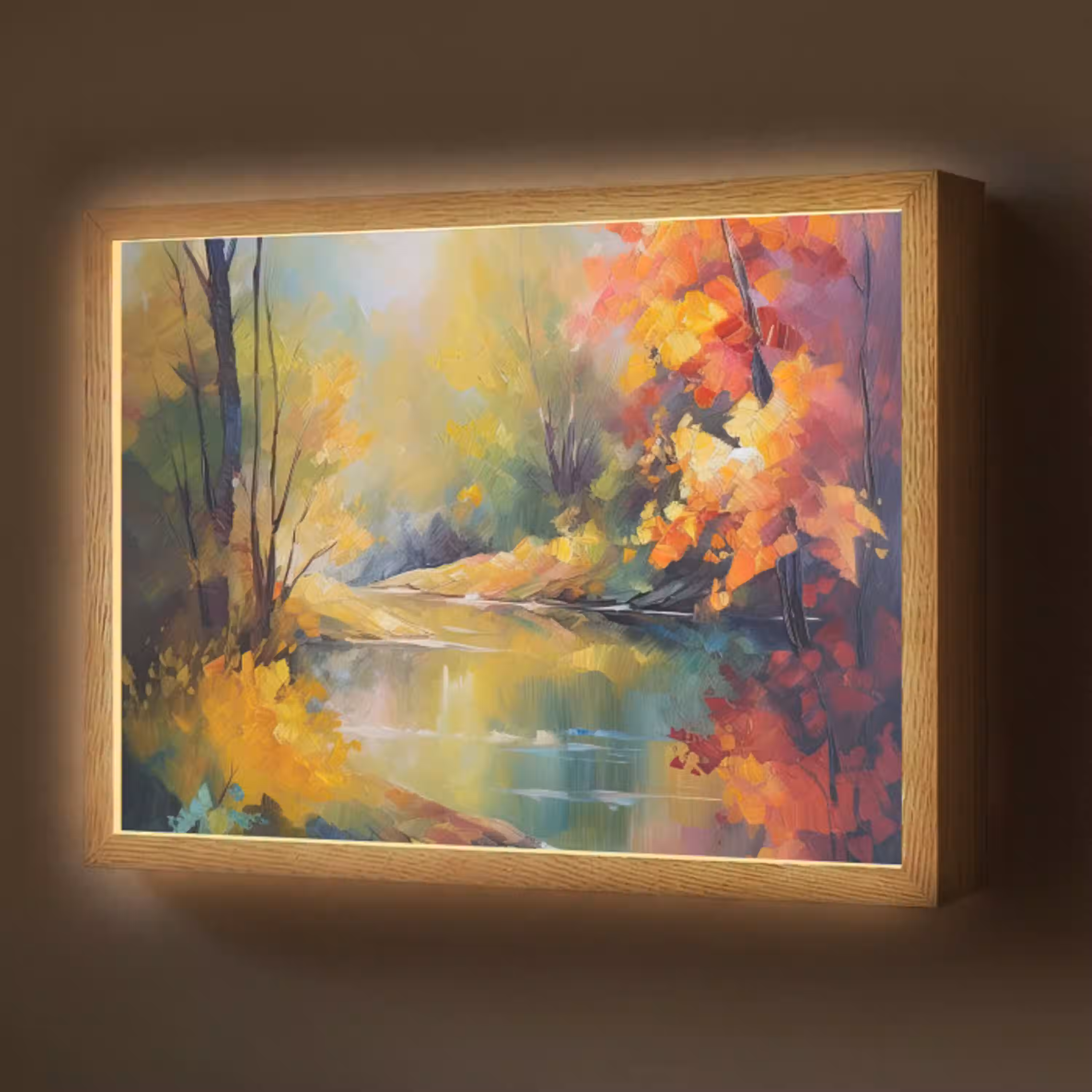 Landschap - Olieverf - Rivier - Kleurrijk Light Box met batterij (Wandlamp) middel -z3d_website