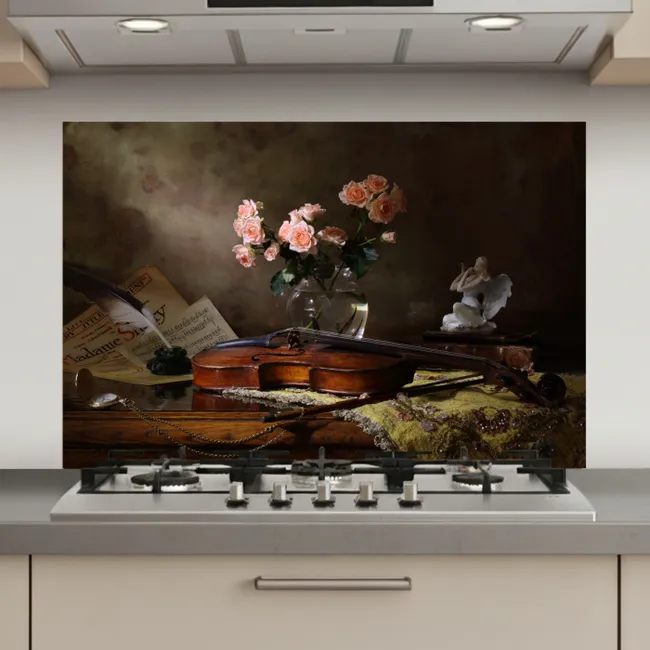 Viool - Rozen - Roze - Bloemen - Stilleven keuken achterwand spatscherm klein -3d_website