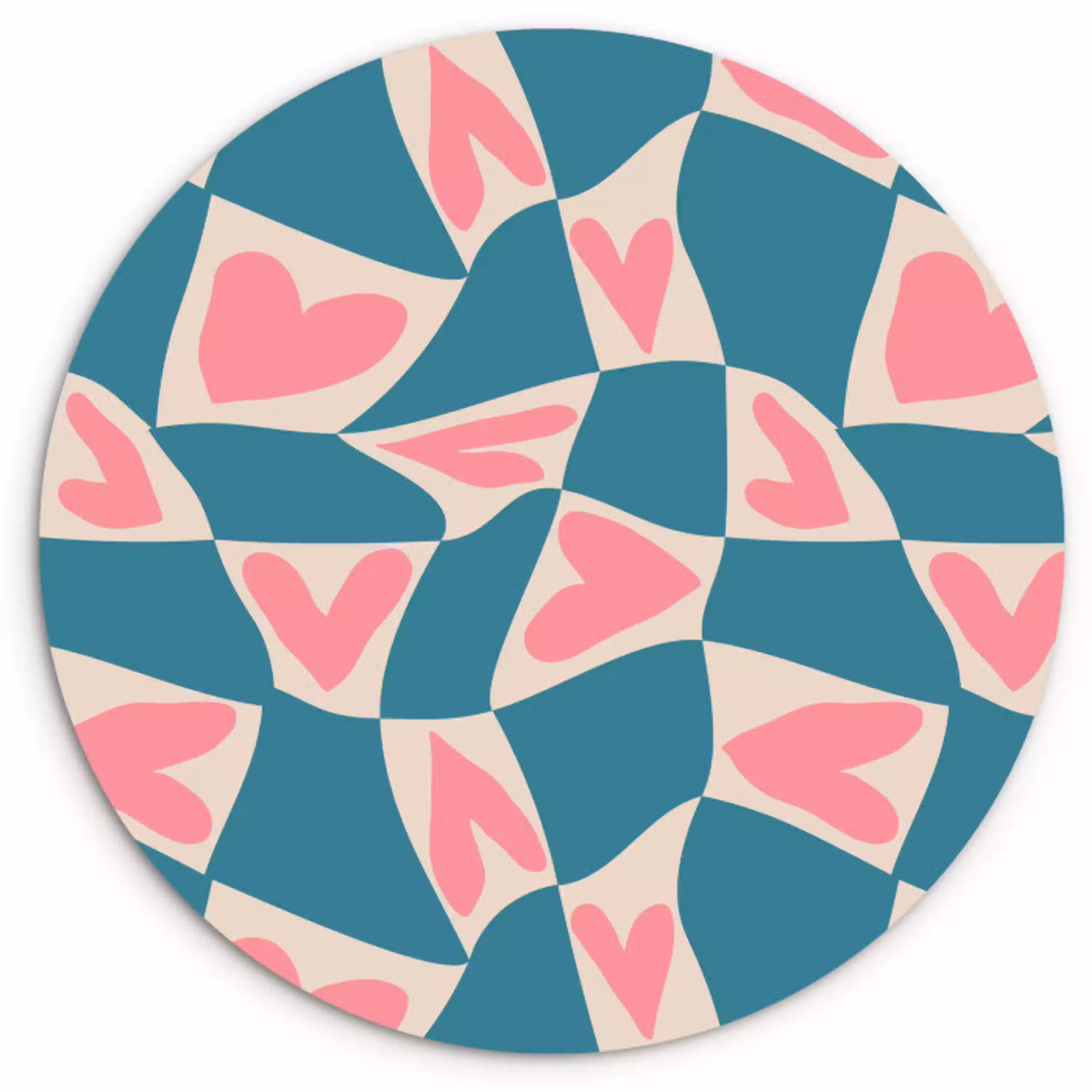 Blauw - Vlakken - Patroon - Hartjes Wandcirkel kunststof plaat 5mm dik klein 188 -3d