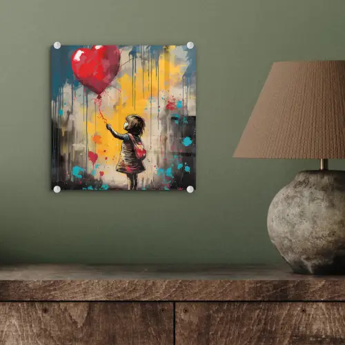 Meisje - Ballon - Hart - Graffiti plexiglas 5mm klein -sfeer3