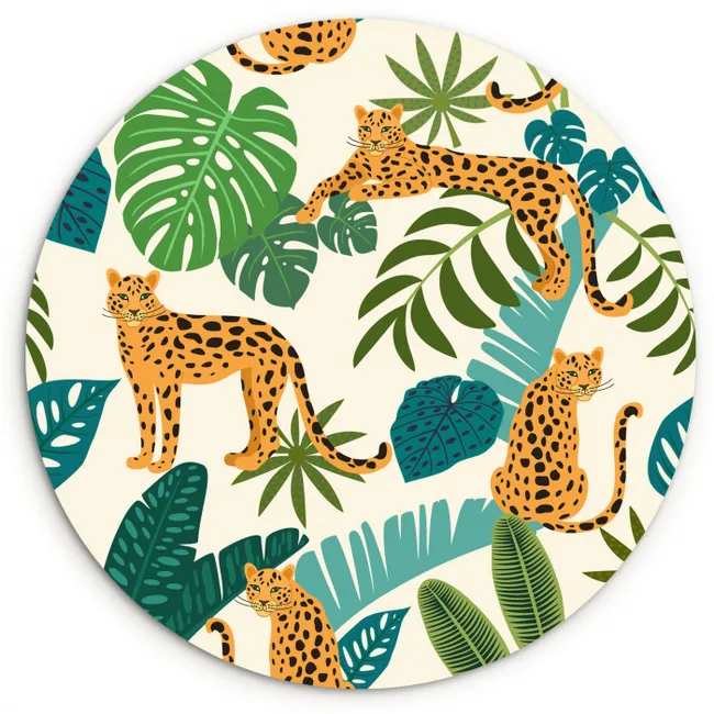 Jungle - Luipaard - Planten - Patroon - Meiden - Jongens Wandcirkel kunststof plaat 5mm dik klein -3d