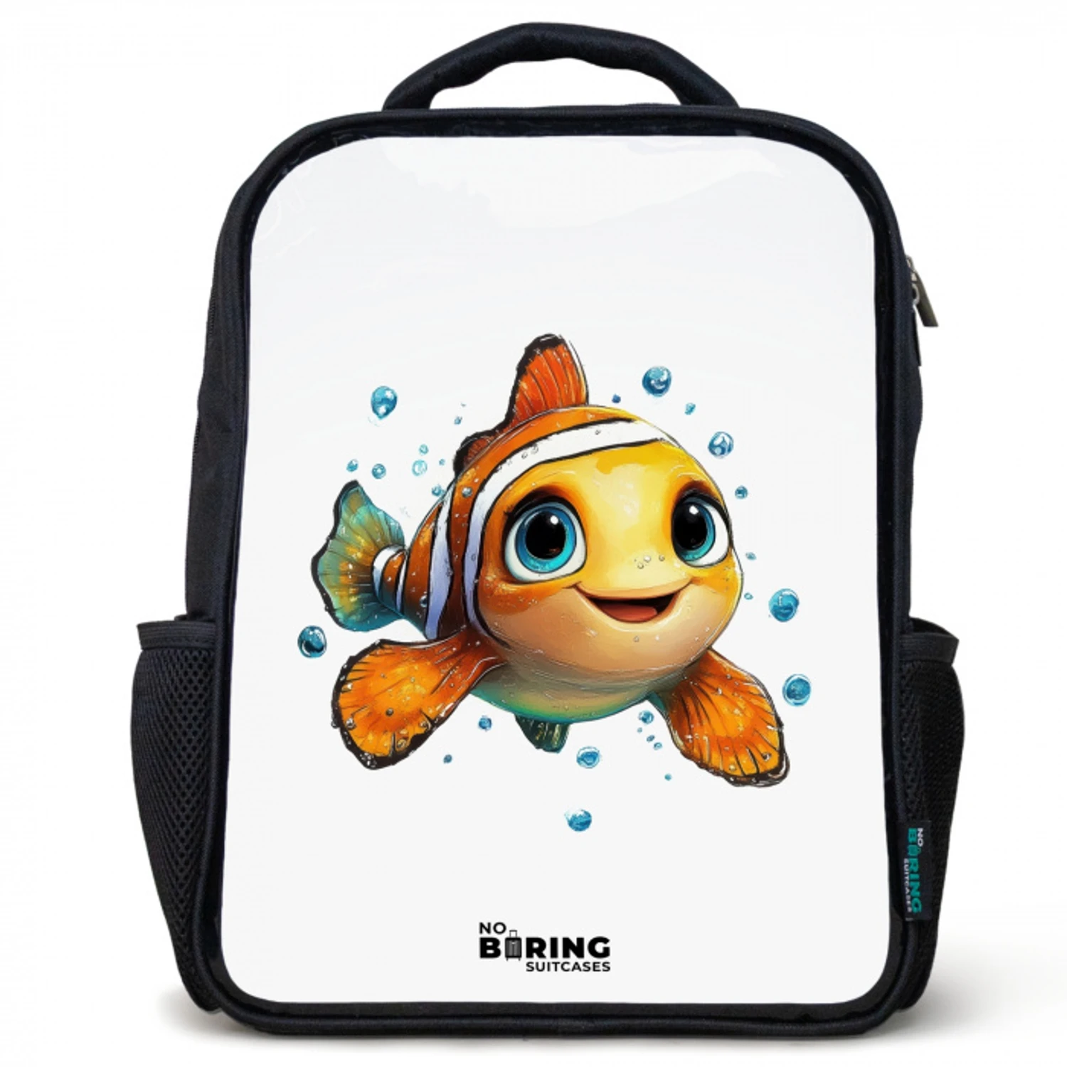 Clownvis met bellen op witte achtergrond Rugzak - Zwart middel -3d