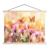 Vlinders - Oranje - Bloemen textielposter latten blank klein -3d