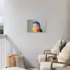 Kleurrijk - Vogeltje - Veren - Blauw Tuinposter op houten frame 2 cm dik klein -sfeer1