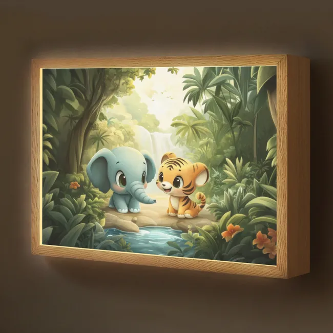 Lightbox - Wandlamp kinderkamer - Olifant - Tijger - Bos - Jungle