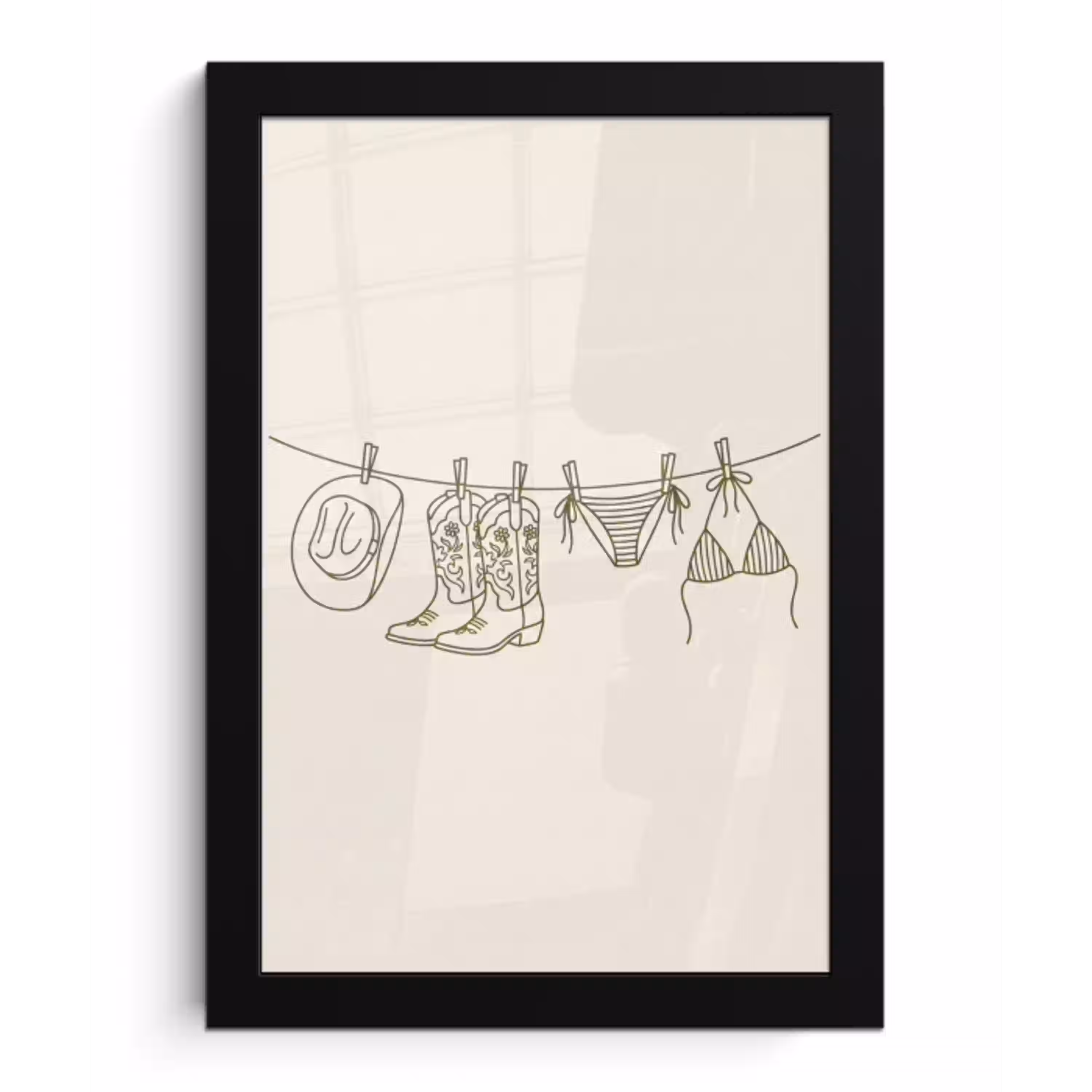Kleding - Waslijn - Zomer - Lijntekening - Groen fotolijst zwart zonder passe partout klein -3d