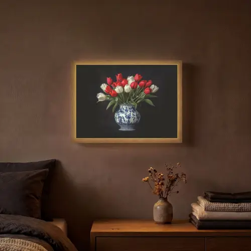 Rode - Bloemen - Tulpen - Vaas Light Box met batterij (Wandlamp) middel -sfeer4