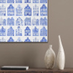 Patroon - Huizen - Blauw PET vilt klein 837 -sfeer6_closeup