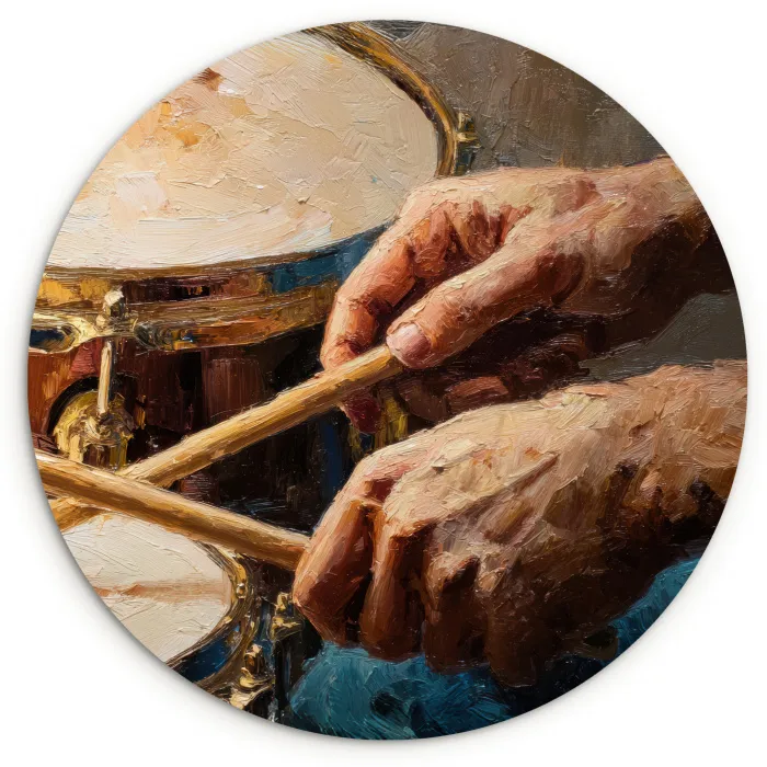 Drumstokken - Olieverf - Man Wandcirkel kunststof plaat 5mm dik klein -3d