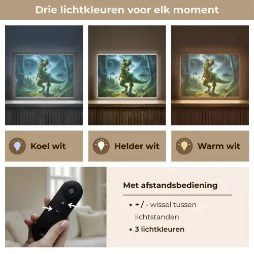 Dino - Jongens - Groen - Blauw - T-Rex Light Box met batterij (Wandlamp kind) middel -USP_lichtkleurNL