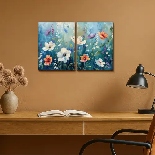 Bloemen - Kleurrijk - Blauw - Natuur Canvas - Meerluiken 2 luik klein -sfeer5