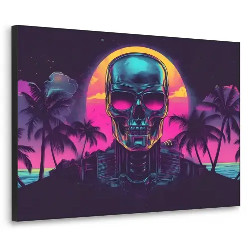 Palmbomen - Hoofd - Metallic - Zonsondergang Textielframe zwart klein -3d