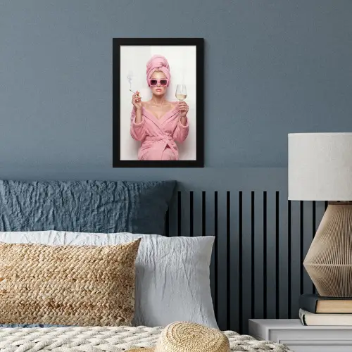 Vrouw - Roze - Wijn - Zonnebril fotolijst zwart zonder passe partout klein -sfeer3