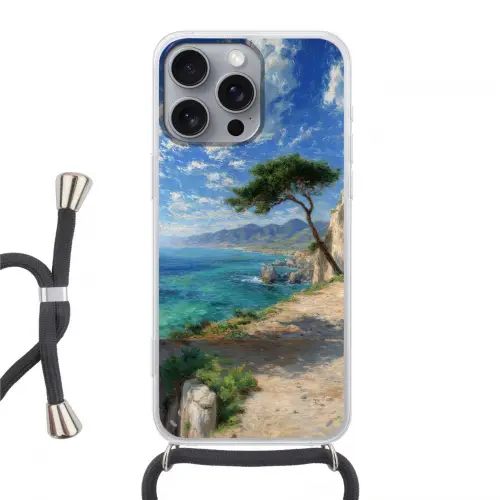 Rotsen - Kustlijn - Boom - Bergen Hoesje iPhone 16 Pro Max met koord klein -3d