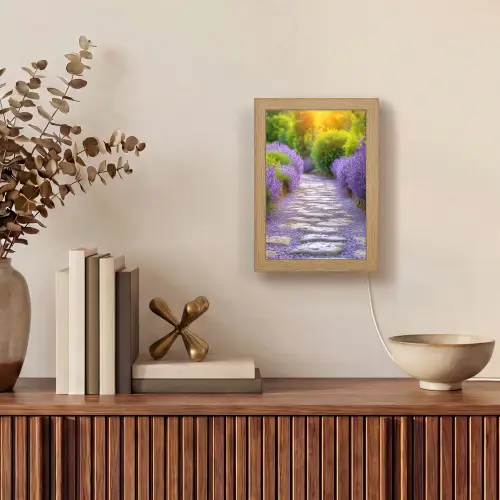 Bloemen - Pad - lavendel - Tuin Light Box met kabel (Tafellamp) klein -sfeer2