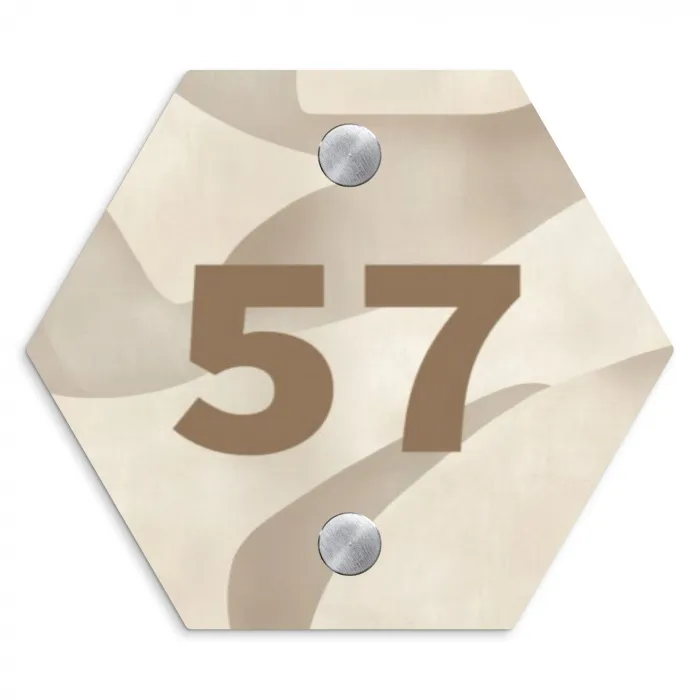 Beige organisch - Traditioneel Naambord Hexagon klein -3d