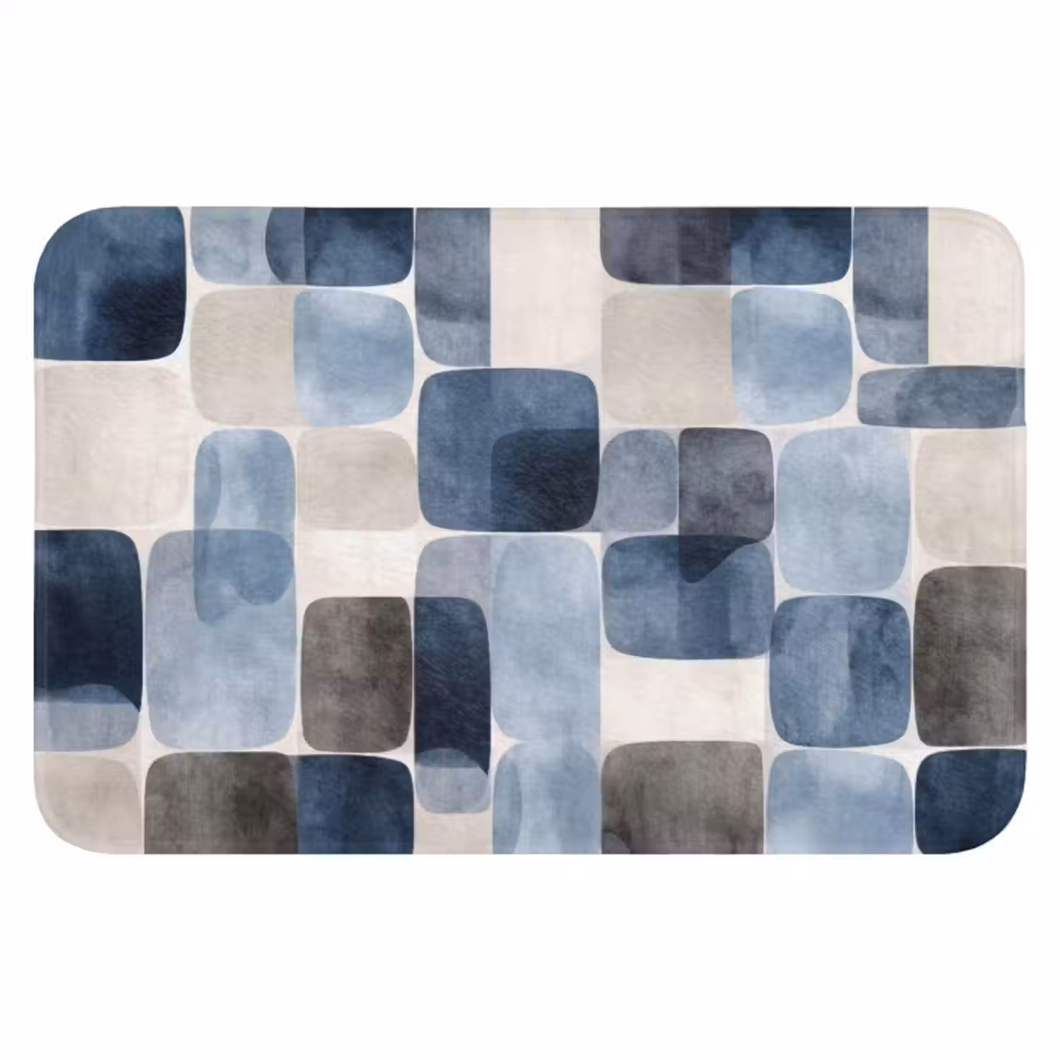 Badmat - Patroon - Blauw - Vierkanten