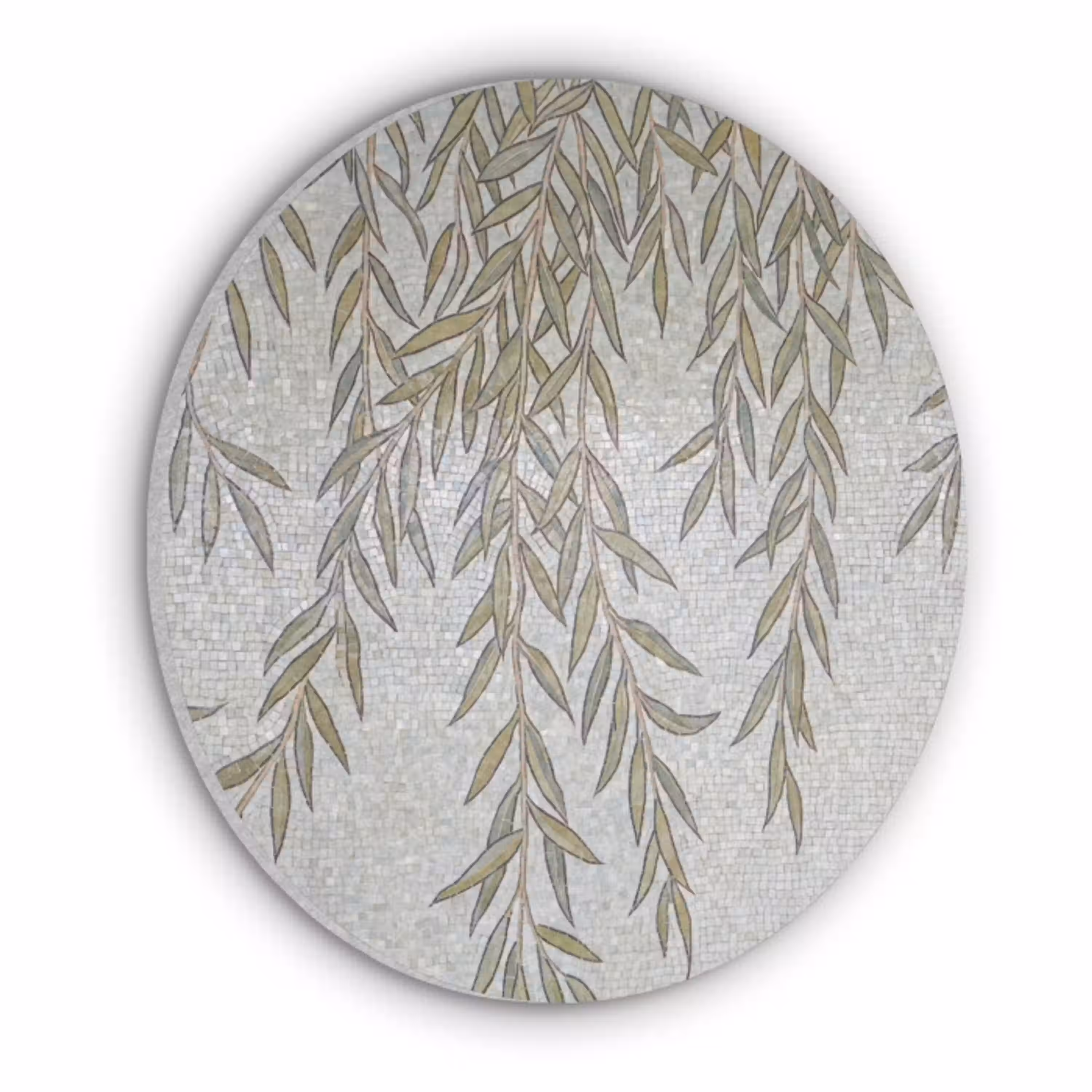 Planten - Mozaïek - Patroon - Groen - Blauw Akoestische PET Vilt - Rond klein -3d