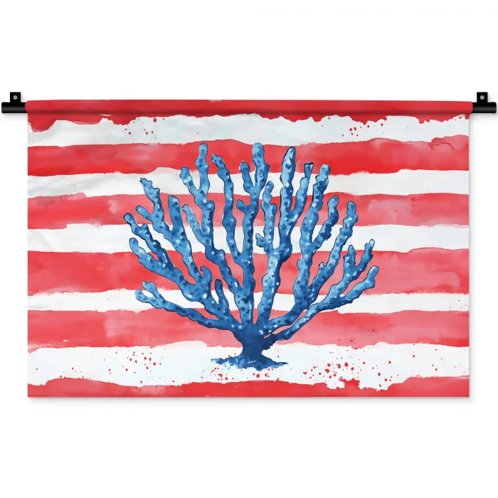 Koraal - Verfstructuur - Rood - Blauw Wandkleed katoen klein -zz3d