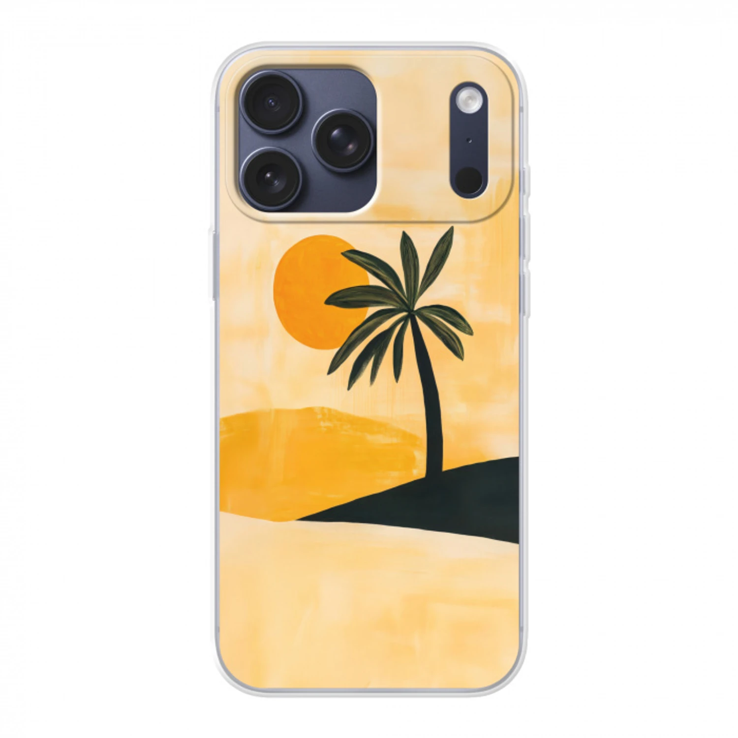 Illustratie - Palmboom - Zon - Heuvels Telefoonhoesje iPhone 17 Pro Max klein -3d