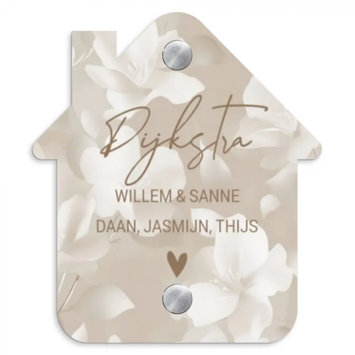 Beige bloemen - Sierlijk Naambord Huisje klein -3d