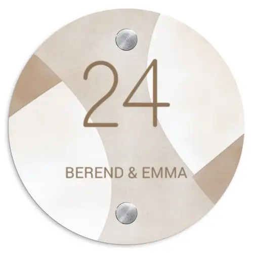Abstract beige - Klassiek Naambord Rond klein -3d