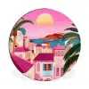 Stad - Roze - Palmbomen Wandcirkel aluminium klein -3d