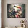 Toekan - Vogels - Bloemen - Planten - Tropisch Textielframe zwart klein -sfeer2