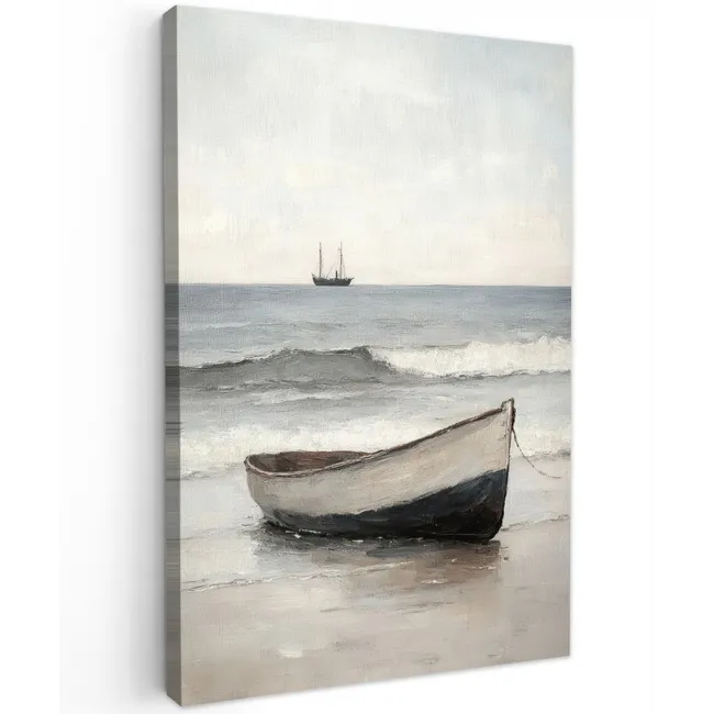 Roeiboot - Zee - Horizon Tuinposter op houten frame 2 cm dik klein -3d