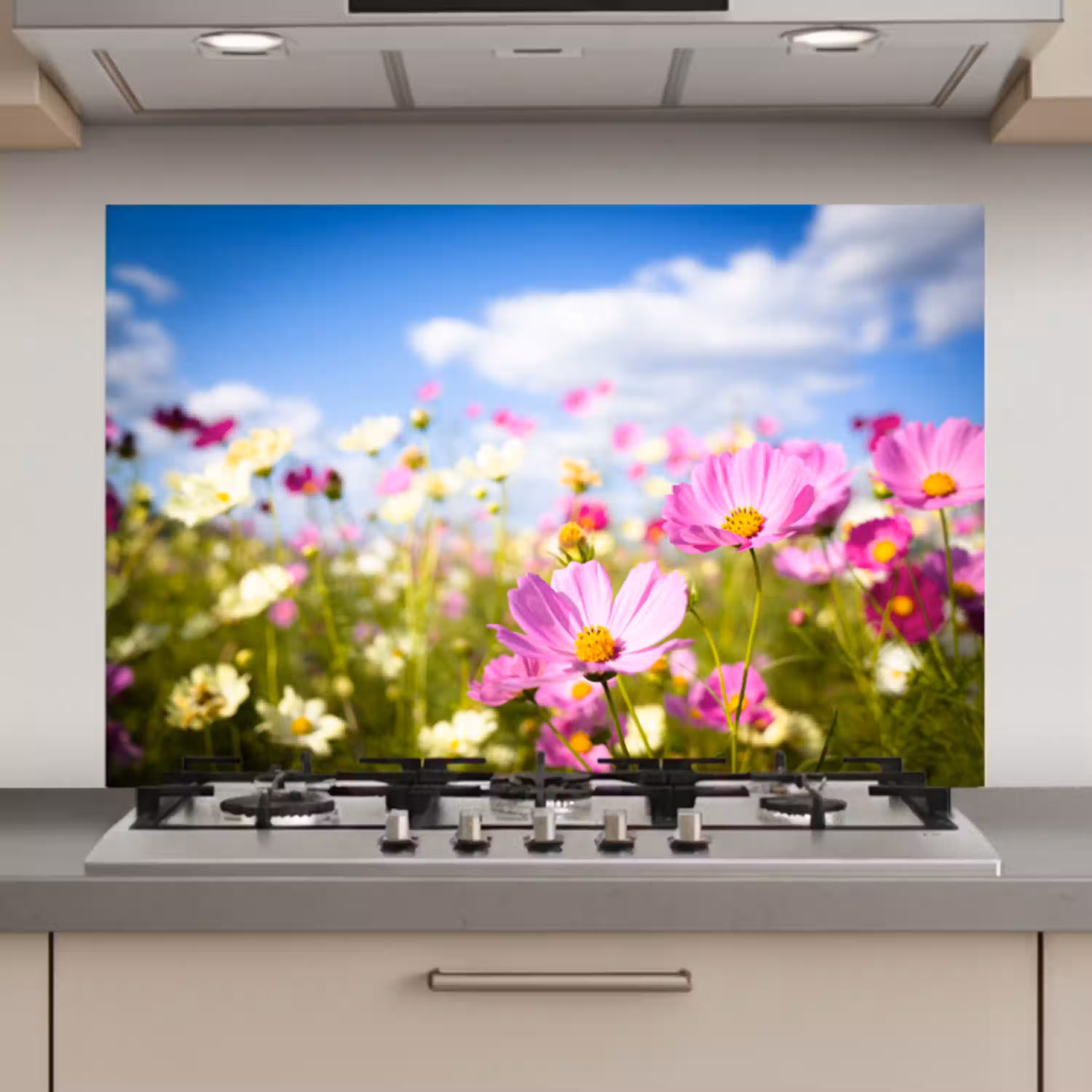 Bloemen - Wei - Paars - Gras - Wit - Wolken - Blauw keuken achterwand spatscherm klein -3d_website