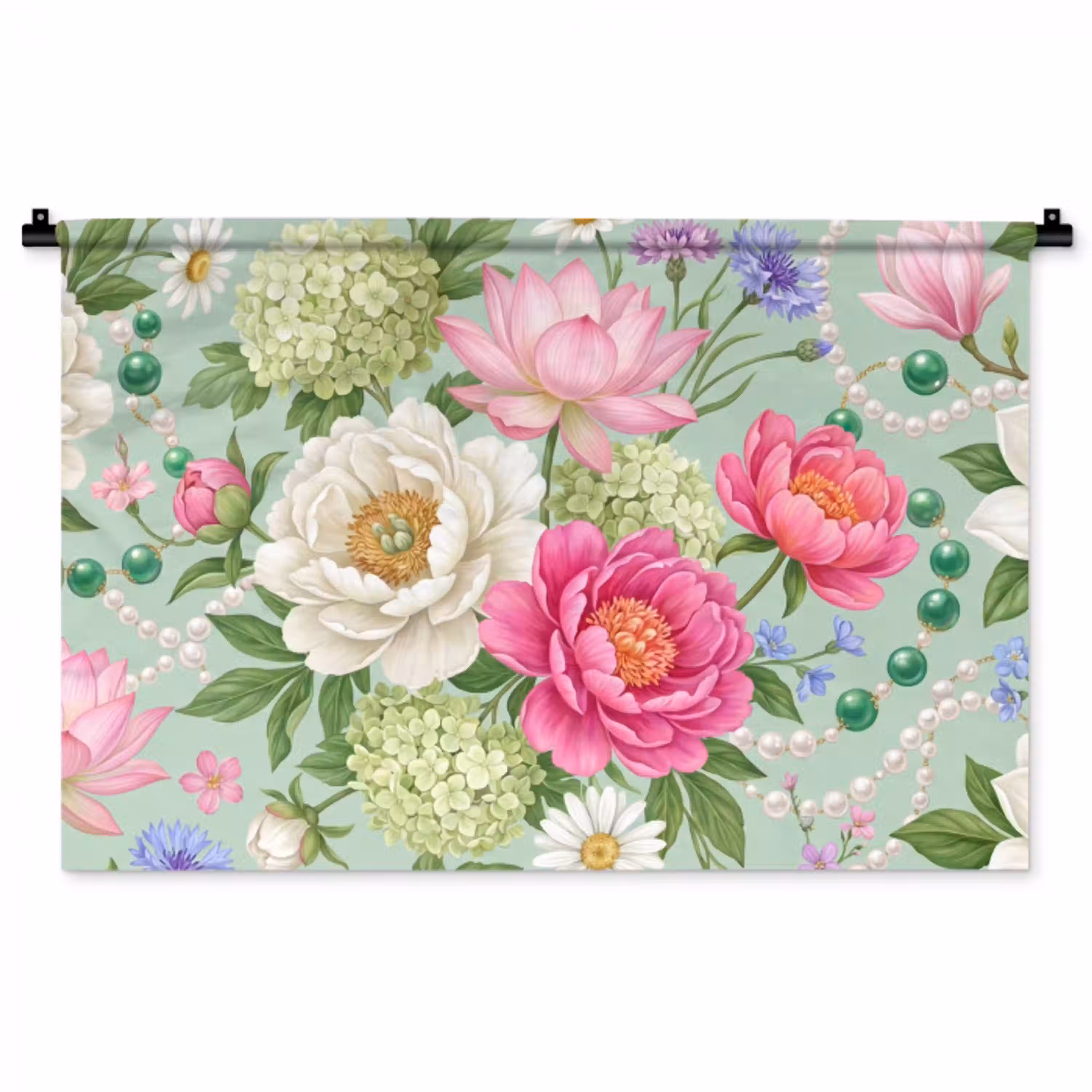 Bloemen - Patroon - Botanisch - Groen Wandkleed katoen middel -zz3d