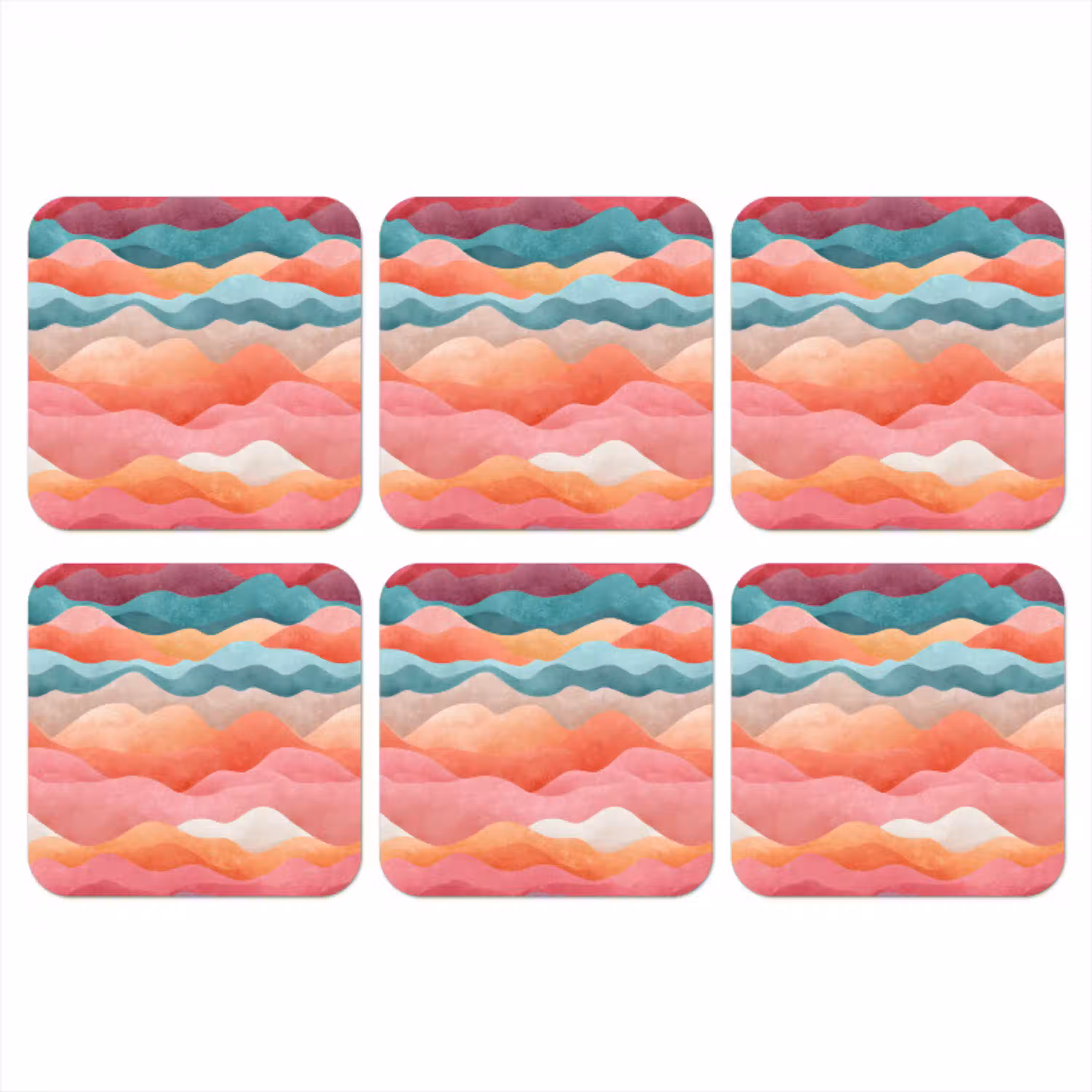 Golven - Kleurrijk - Abstract onderzetter kurk middel -3d