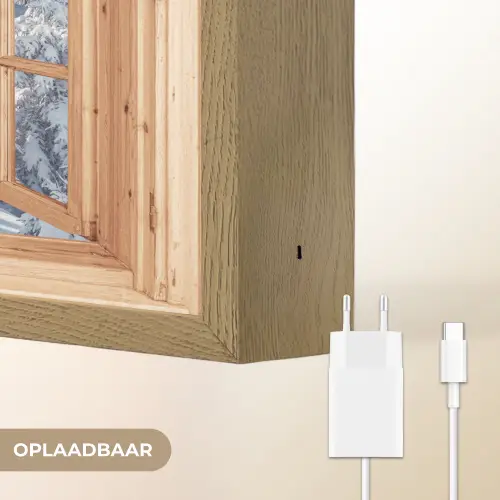 Doorkijk - Winterlandschap - Natuur - Berg - Bomen - Hout Light Box met batterij (Wandlamp) middel -USP_websiteoplaadbaarNL