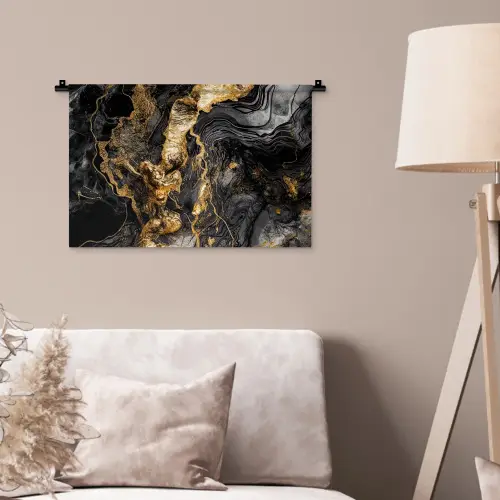 Marmer - Zwart - Goud - Abstract Wandkleed katoen klein -sfeer4