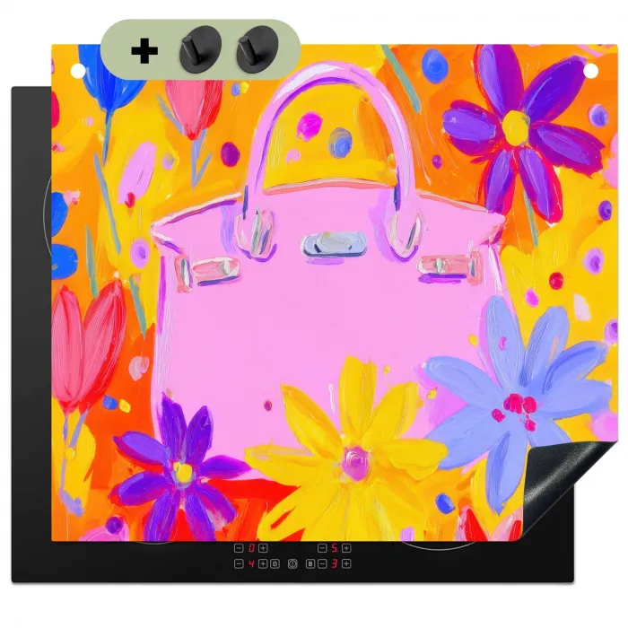 Tas - Roze - Bloemen Inductie beschemer met haakjes middel -3d