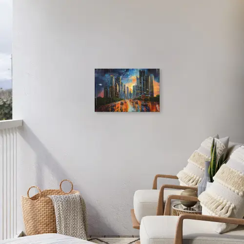 Auto - Skyline - Zon - Blauw Tuinposter op houten frame 2 cm dik klein -sfeer1