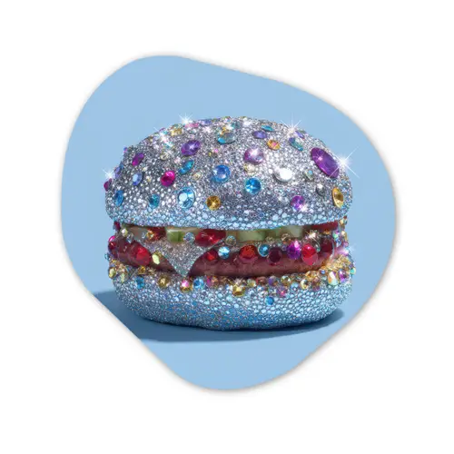 Glitters - Hamburger - Blauw Wandcirkel Organisch Aluminium middel -3d