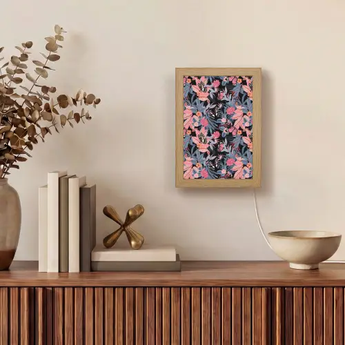 Zomer - Vlinder - Zwart - Roze Light Box met kabel (Tafellamp) klein 925 -sfeer2