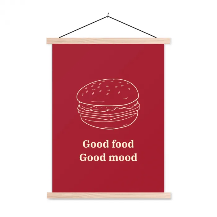 Dieprood - Lijntekening - Tekst - Hamburger textielposter latten blank klein -3d