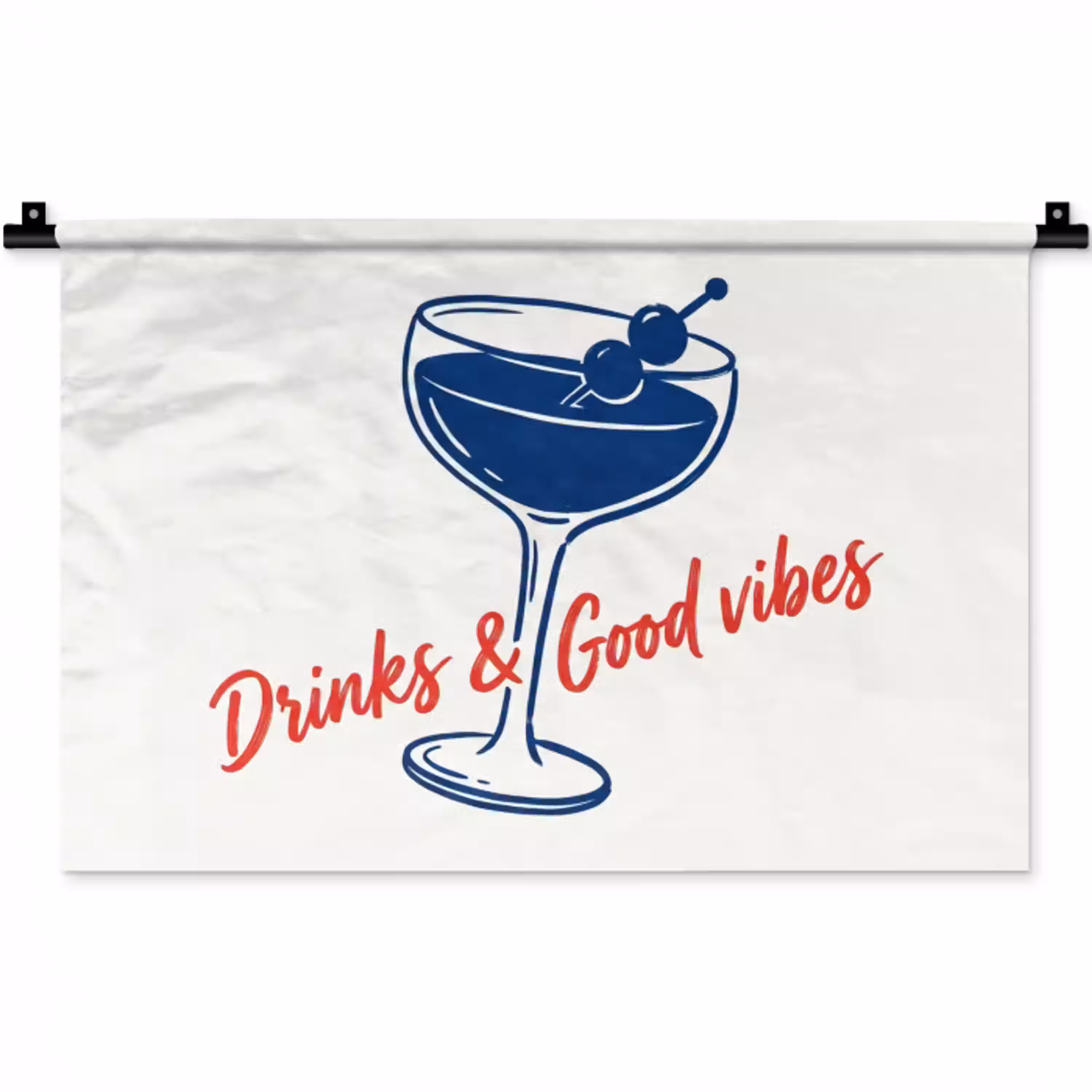 Cocktail - Glas - Illustratie - Blauw - Wit Wandkleed katoen klein -zz3d