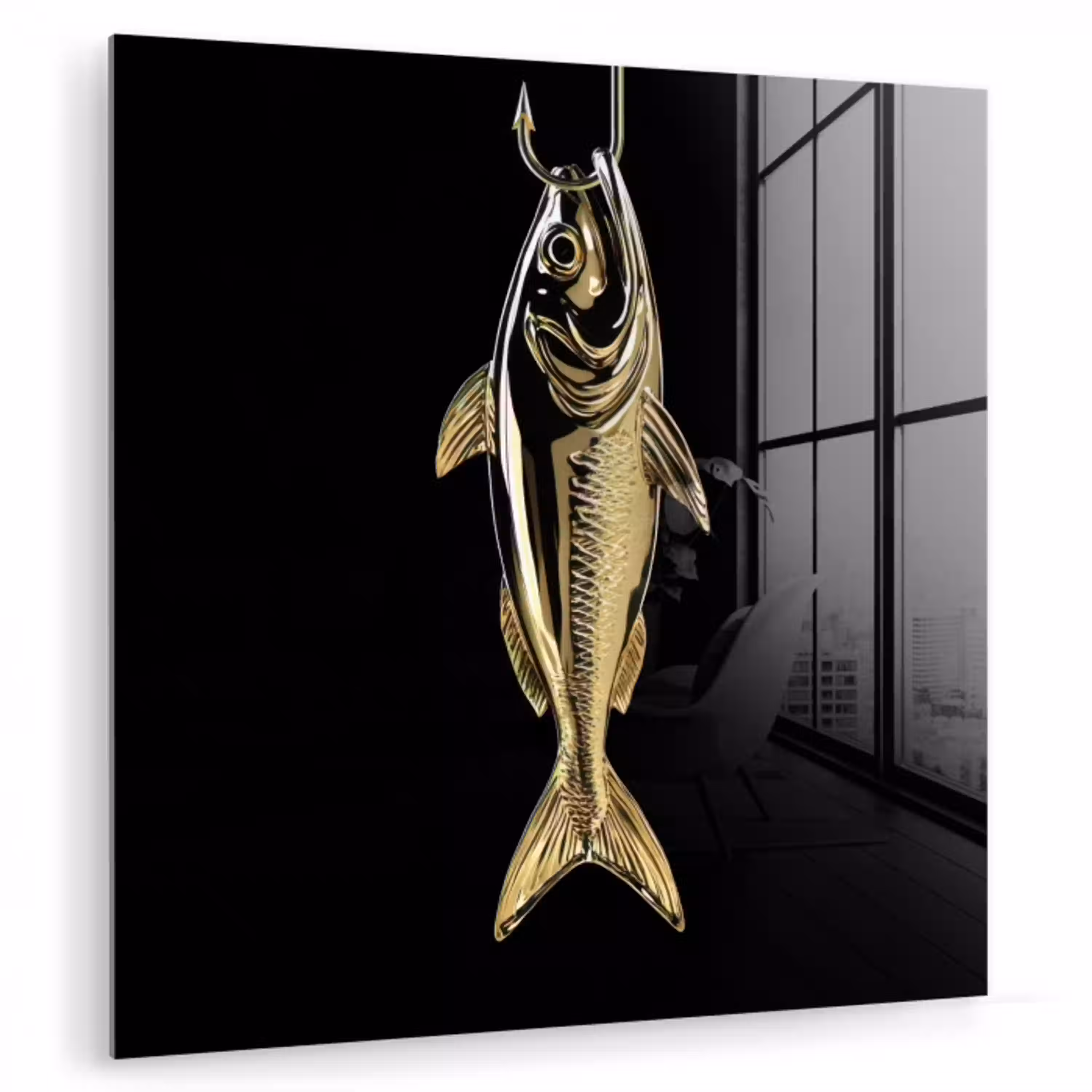 Goud - Vis - Haak - Zwart plexiglas 5mm klein -zzzproduct_nieuw