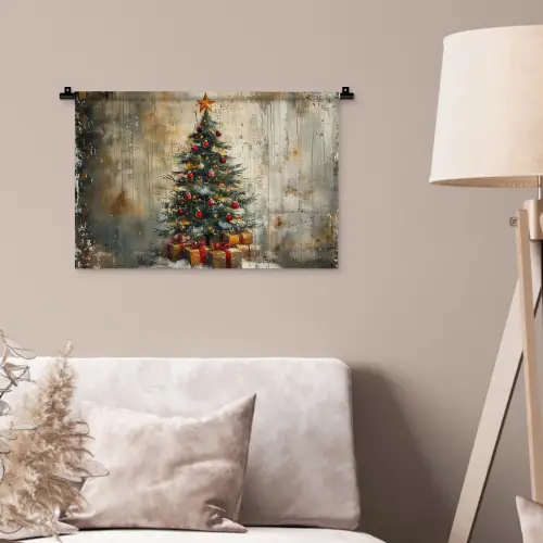 Kerstboom - Vintage - Kerst - Cadeau Wandkleed katoen klein -sfeer4
