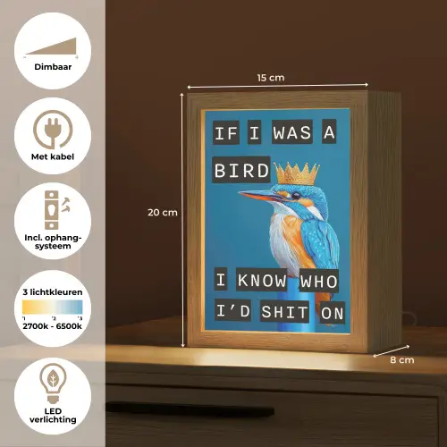 Vogel - Decoratie - Ijsvogel - Blauw Light Box met kabel (Tafellamp) klein -USP_NL