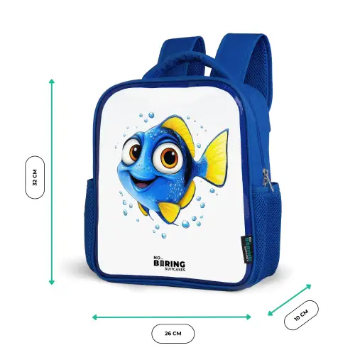 Blauwe vis met gele vinnen en vrolijke blik Kinderrugzak - Blauw middel -productfoto_formaten