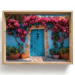 Deur - Hout - Bloemen - Blauw Dienblad Rechthoek middel -z3d_shopping