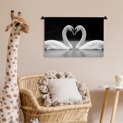 Zwanen - Hart - Zwart - Wit Wandkleed katoen klein -wsfeer5_kind