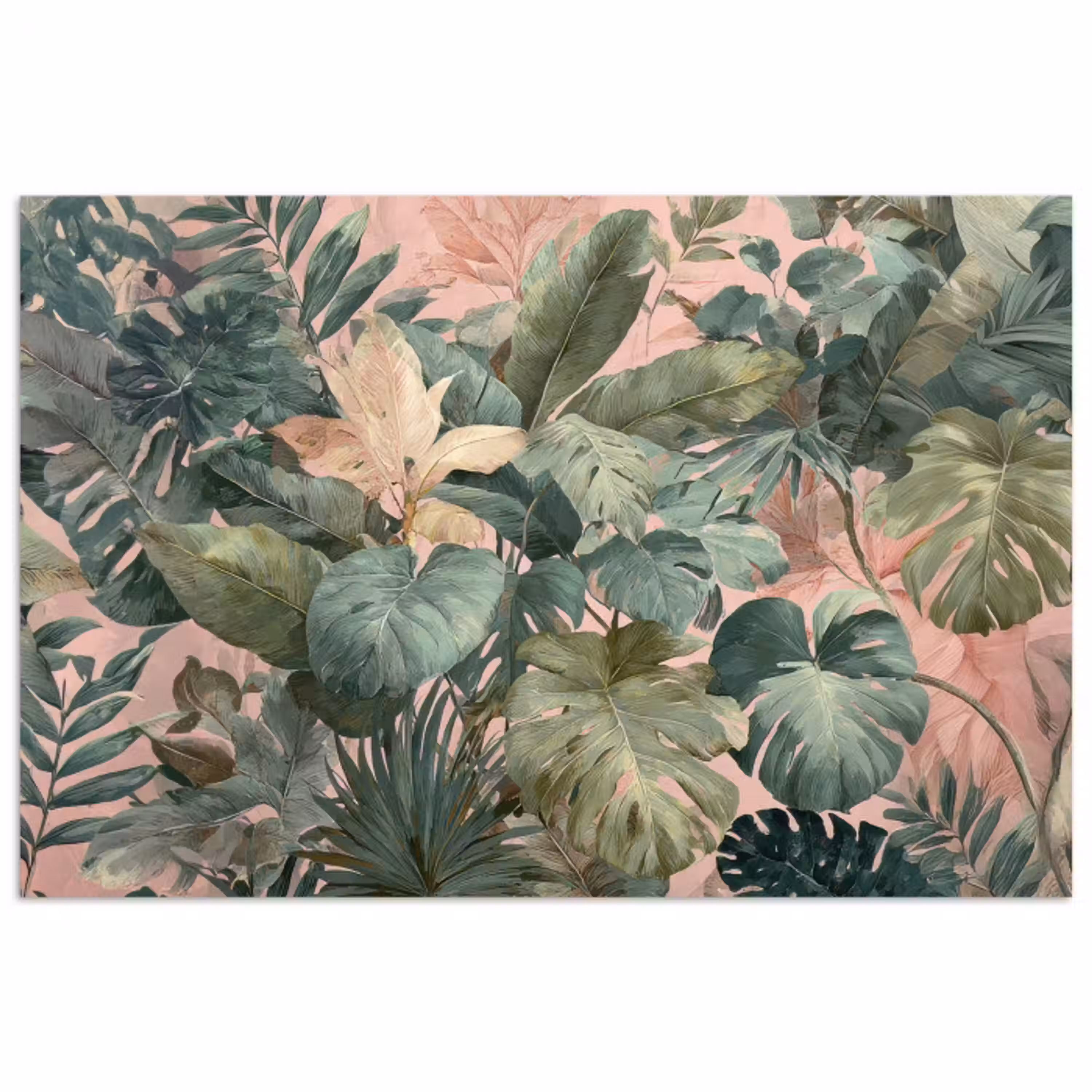 Compositie van bladeren - Groen - Roze poster papier klein -3d