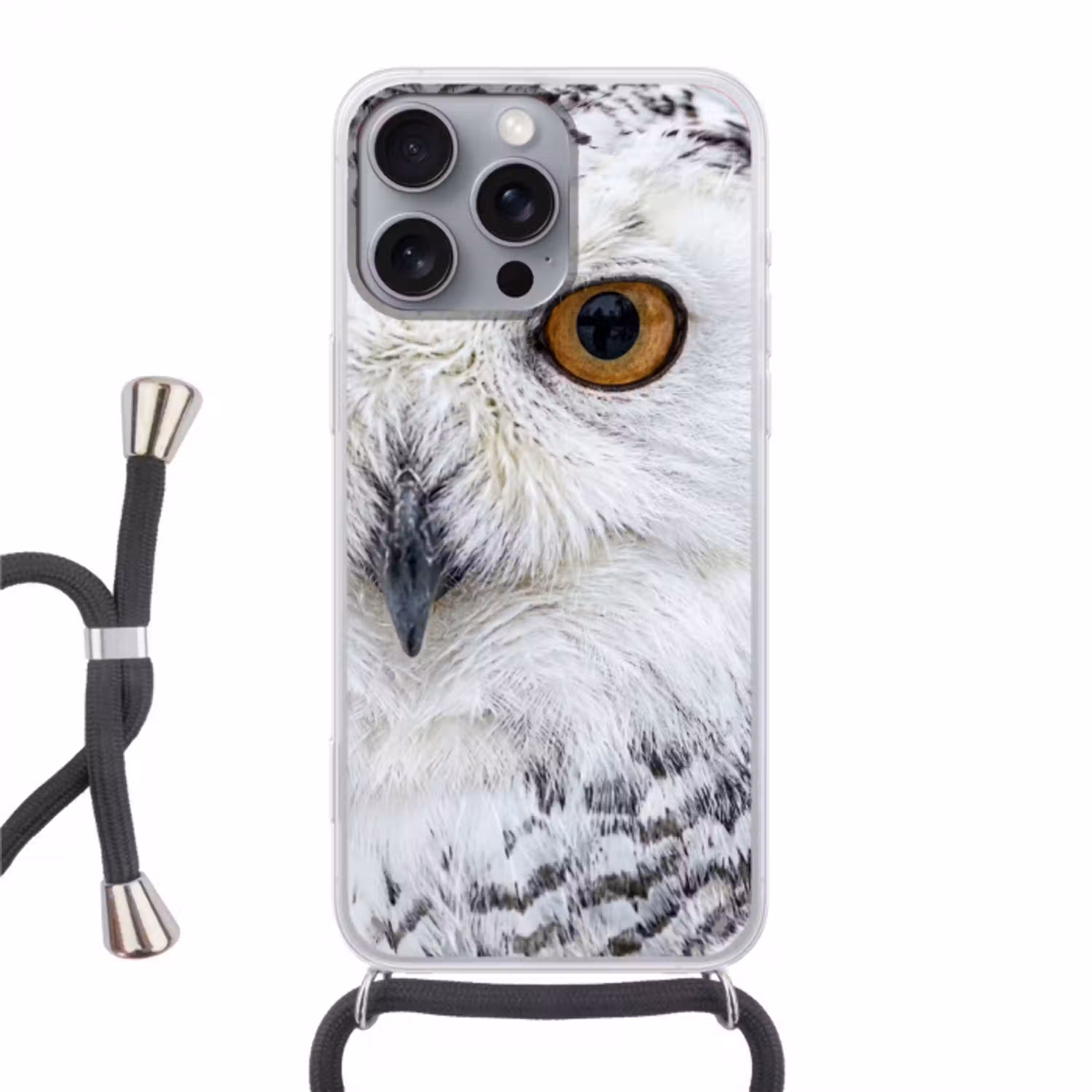 Sneeuwuil - Oog - Wildlife - Wit Hoesje iPhone 16 Pro Max met koord klein -3d